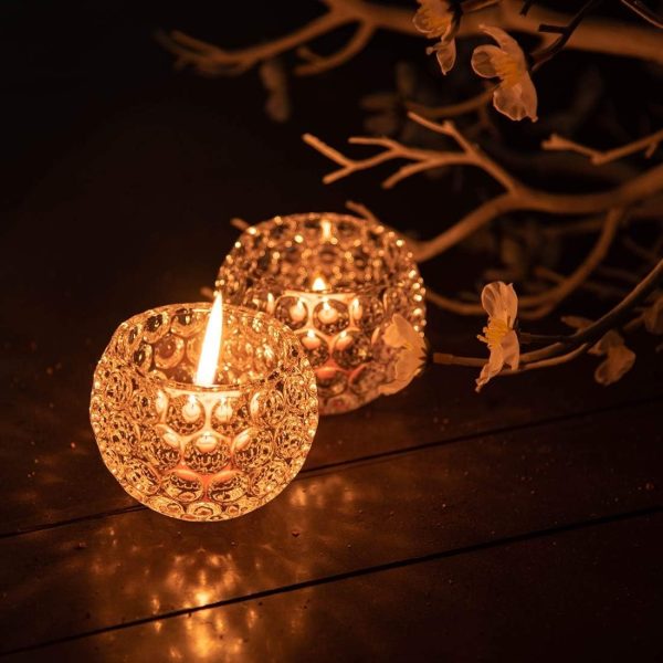 Amber Shine Crystal Tealight Candle Holder For Home And Office Decor Cell Operated