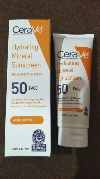 Cerave Hydrating Mineral Sunscreen Spf 50 | 100 Ml – Cerave Hydrating Sunblock | Broad Spectrum Spf 50